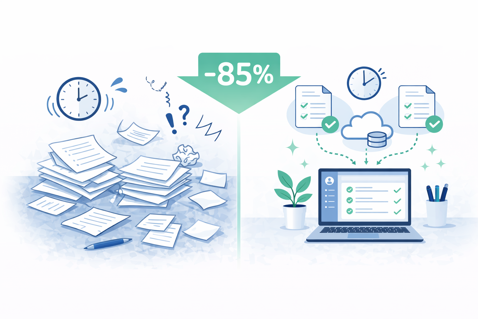 書類作成の業務効率を85%改善